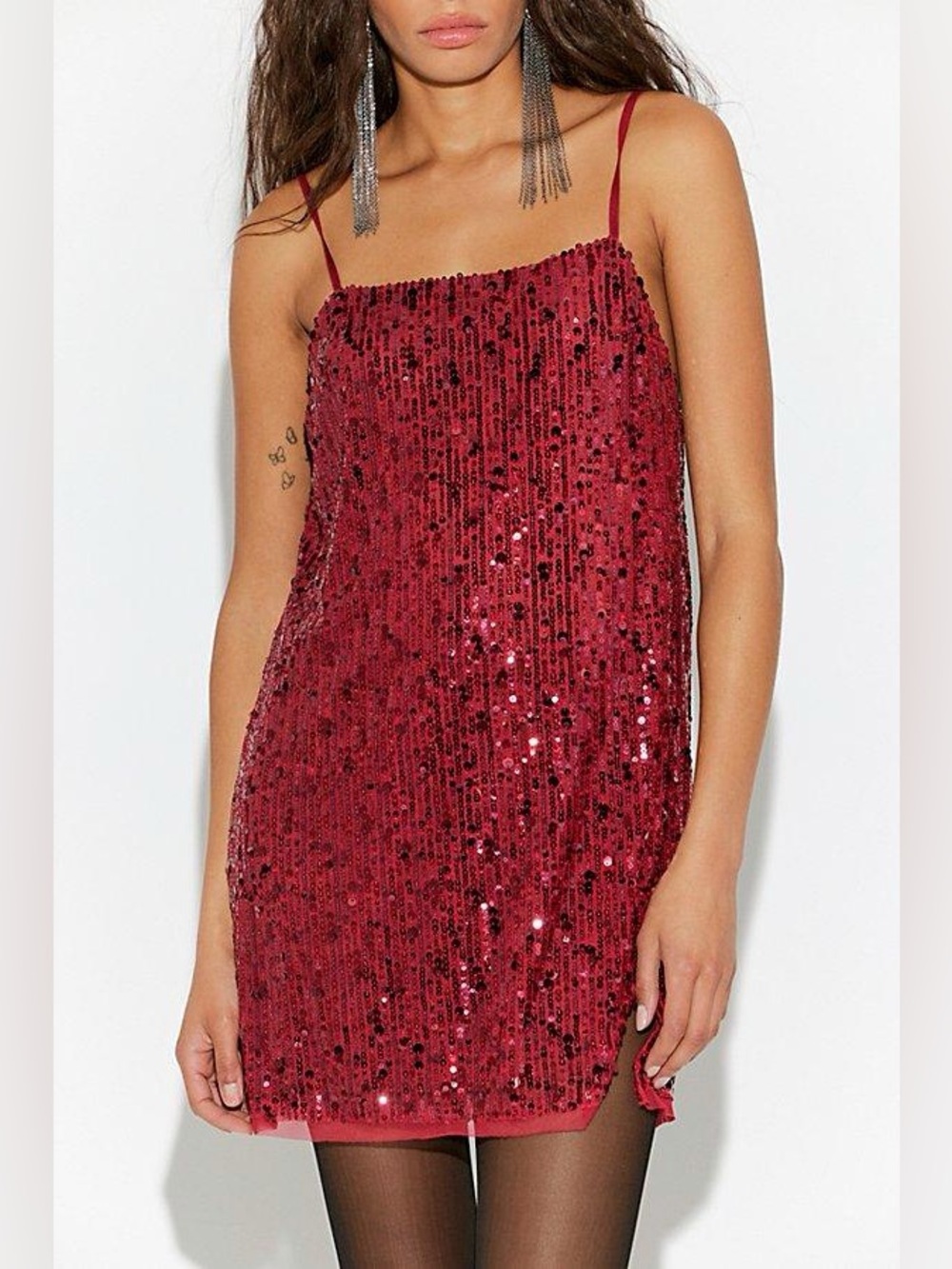NWT new XS free people midnight kiss mini slip sequin dress cherry combo red